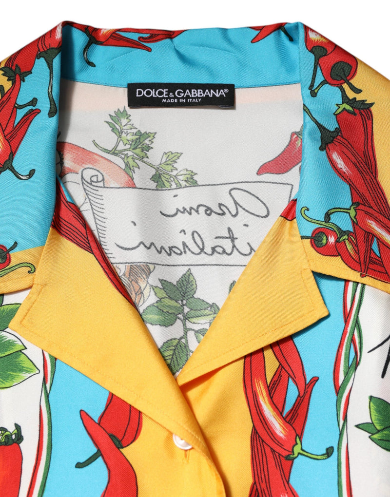 Multicolor Chili Silk Cropped Blouse Top Dolce & Gabbana
