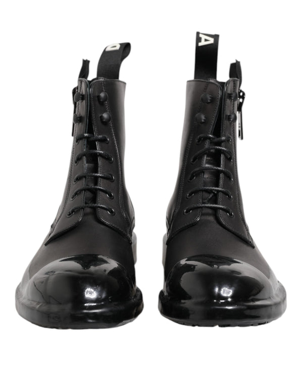 Brown Black Lace Up Mid Calf Men Boots Shoes Dolce & Gabbana