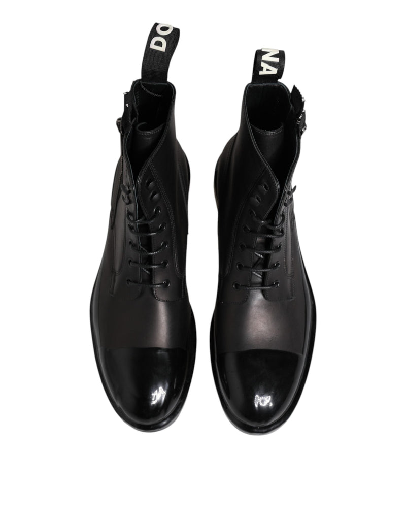 Brown Black Lace Up Mid Calf Men Boots Shoes Dolce & Gabbana