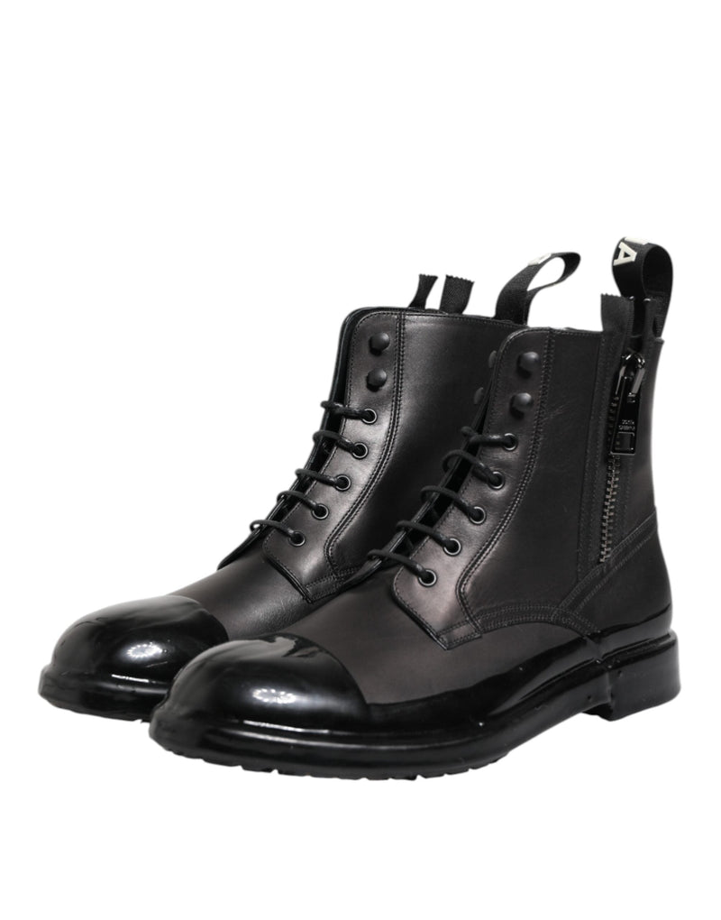 Brown Black Lace Up Mid Calf Men Boots Shoes Dolce & Gabbana