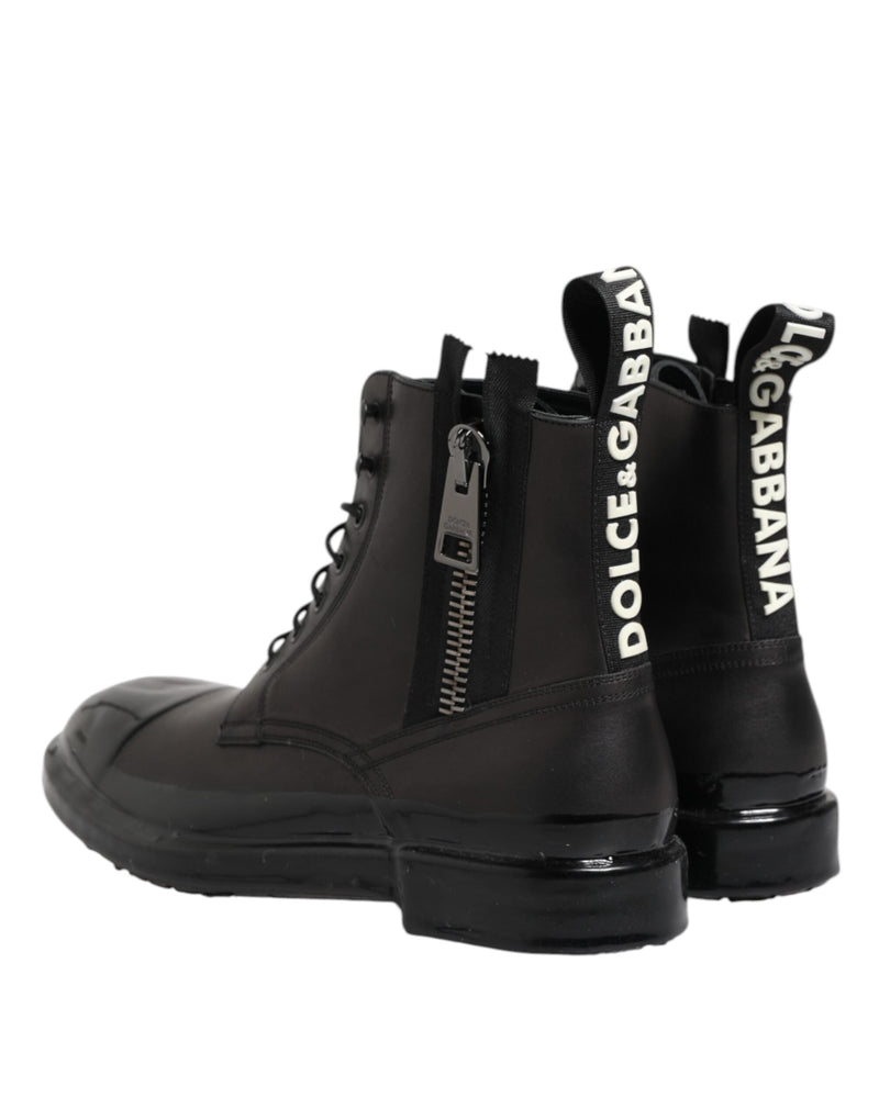 Brown Black Lace Up Mid Calf Men Boots Shoes Dolce & Gabbana