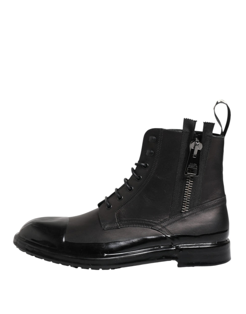 Brown Black Lace Up Mid Calf Men Boots Shoes Dolce & Gabbana