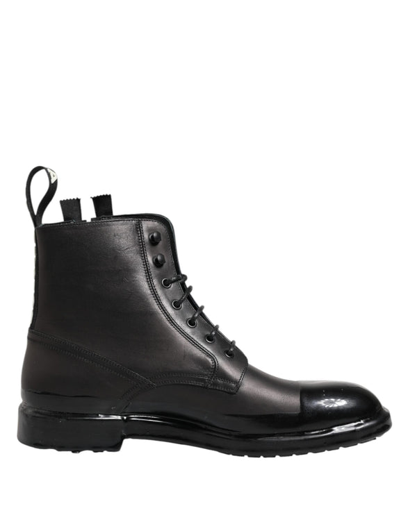 Brown Black Lace Up Mid Calf Men Boots Shoes Dolce & Gabbana