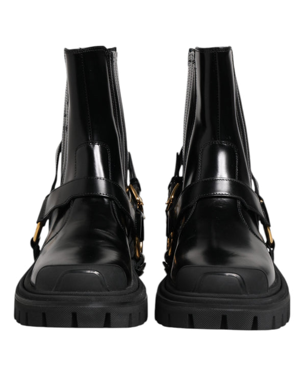 Black Leather Chelsea Men Short Boots Shoes Dolce & Gabbana