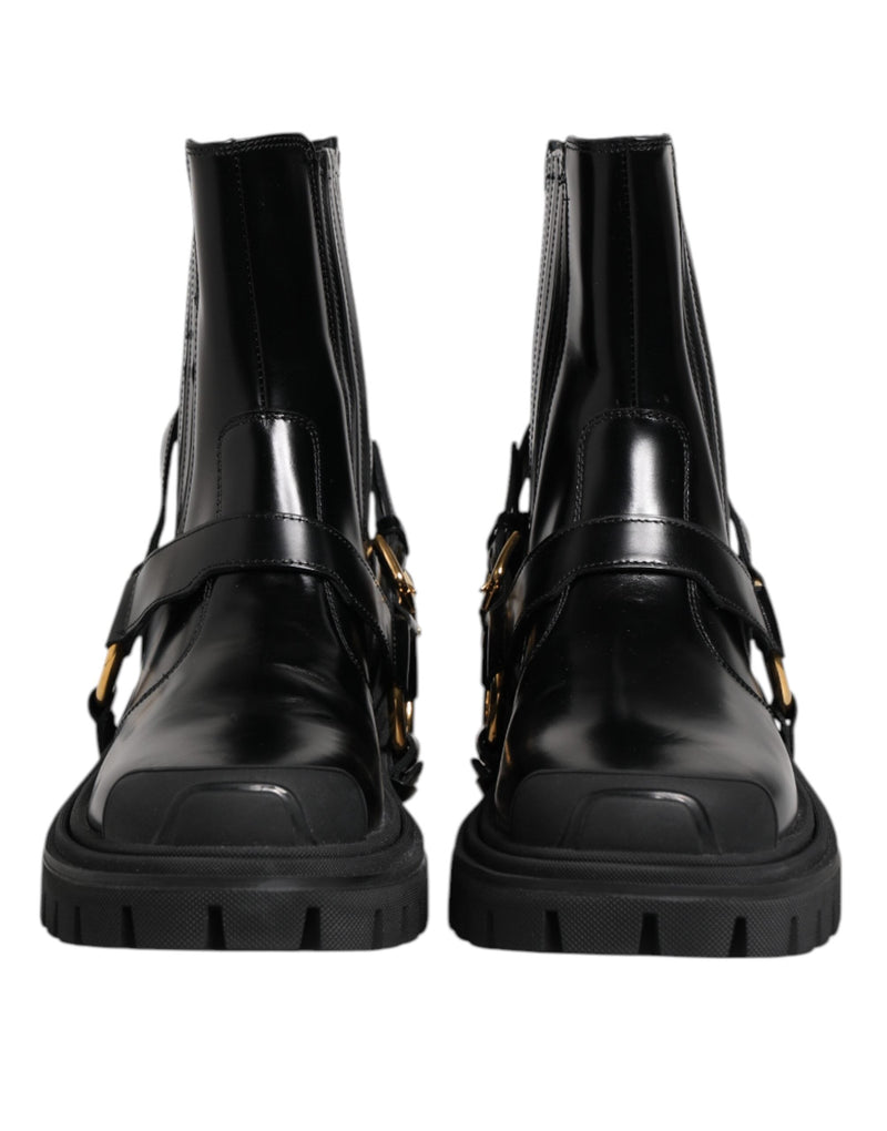 Black Leather Chelsea Men Short Boots Shoes Dolce & Gabbana