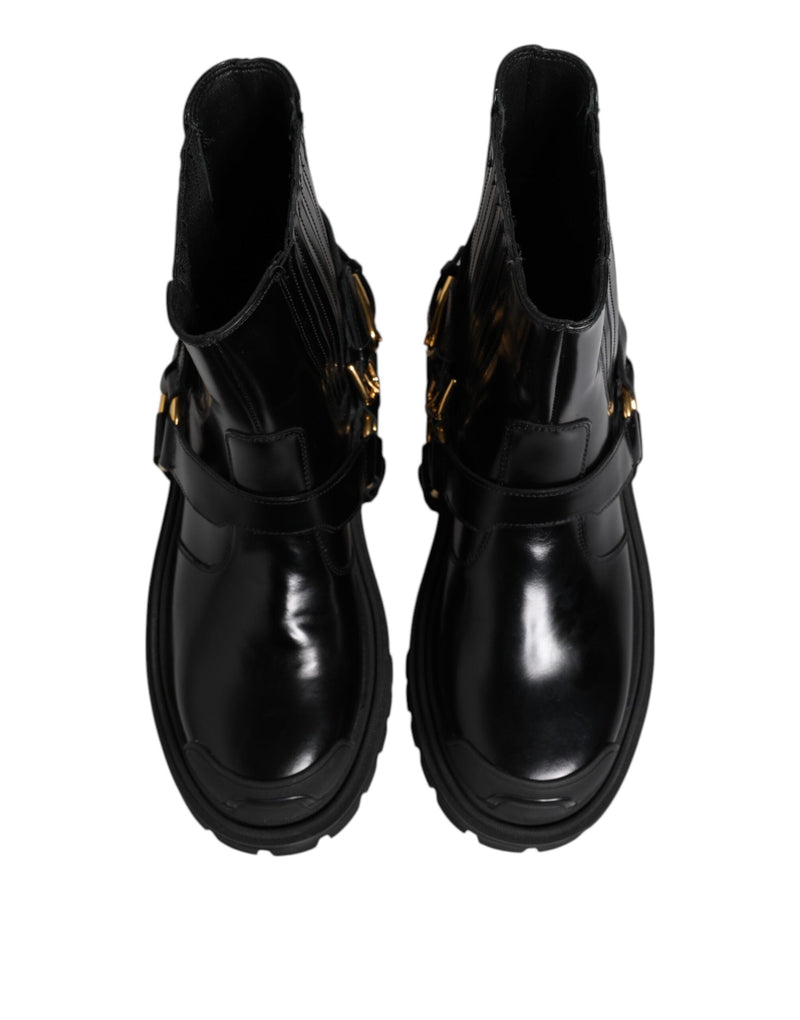 Black Leather Chelsea Men Short Boots Shoes Dolce & Gabbana