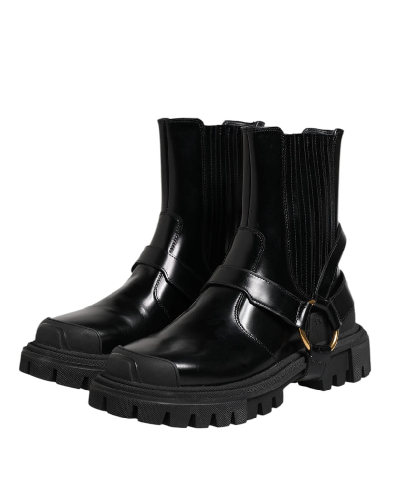 Black Leather Chelsea Men Short Boots Shoes Dolce & Gabbana