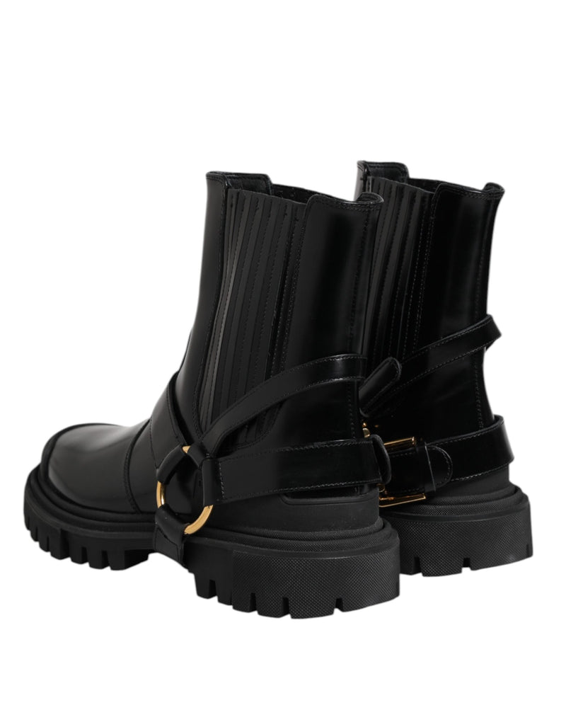 Black Leather Chelsea Men Short Boots Shoes Dolce & Gabbana