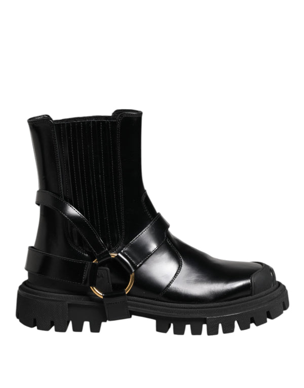 Black Leather Chelsea Men Short Boots Shoes Dolce & Gabbana