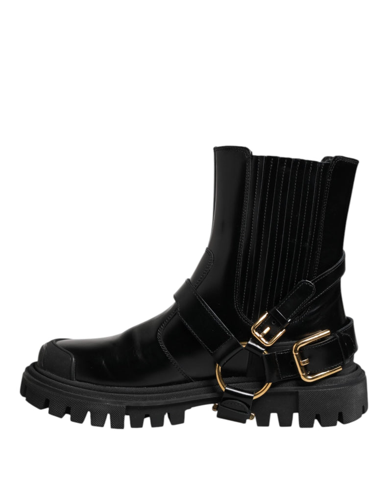 Black Leather Chelsea Men Short Boots Shoes Dolce & Gabbana