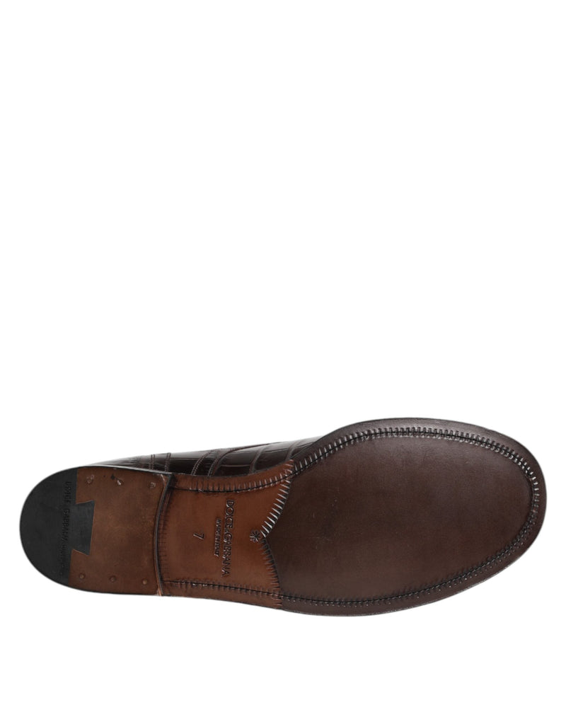 Dark Brown Leather Lace Up Short Boots Shoes Dolce & Gabbana