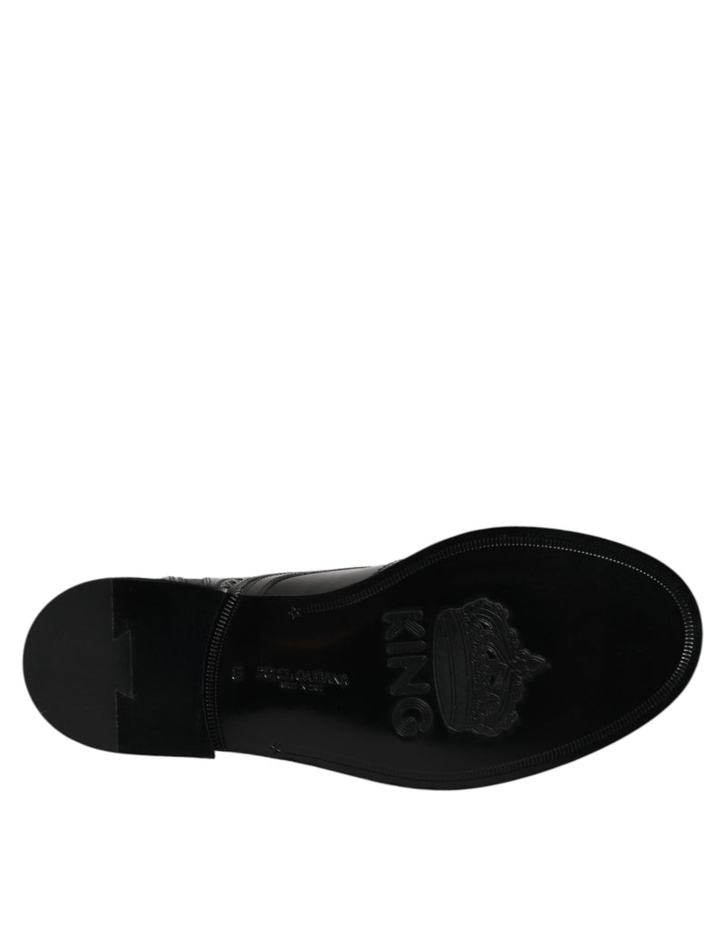 Black Leather Lace Up Mid Calf Boots Shoes Dolce & Gabbana