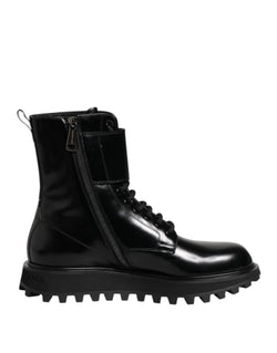Black Leather Lace Up Mid Calf Boots Shoes Dolce & Gabbana
