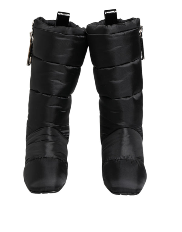 Black Padded Mid Calf Logo Heel Boots Shoes Dolce & Gabbana