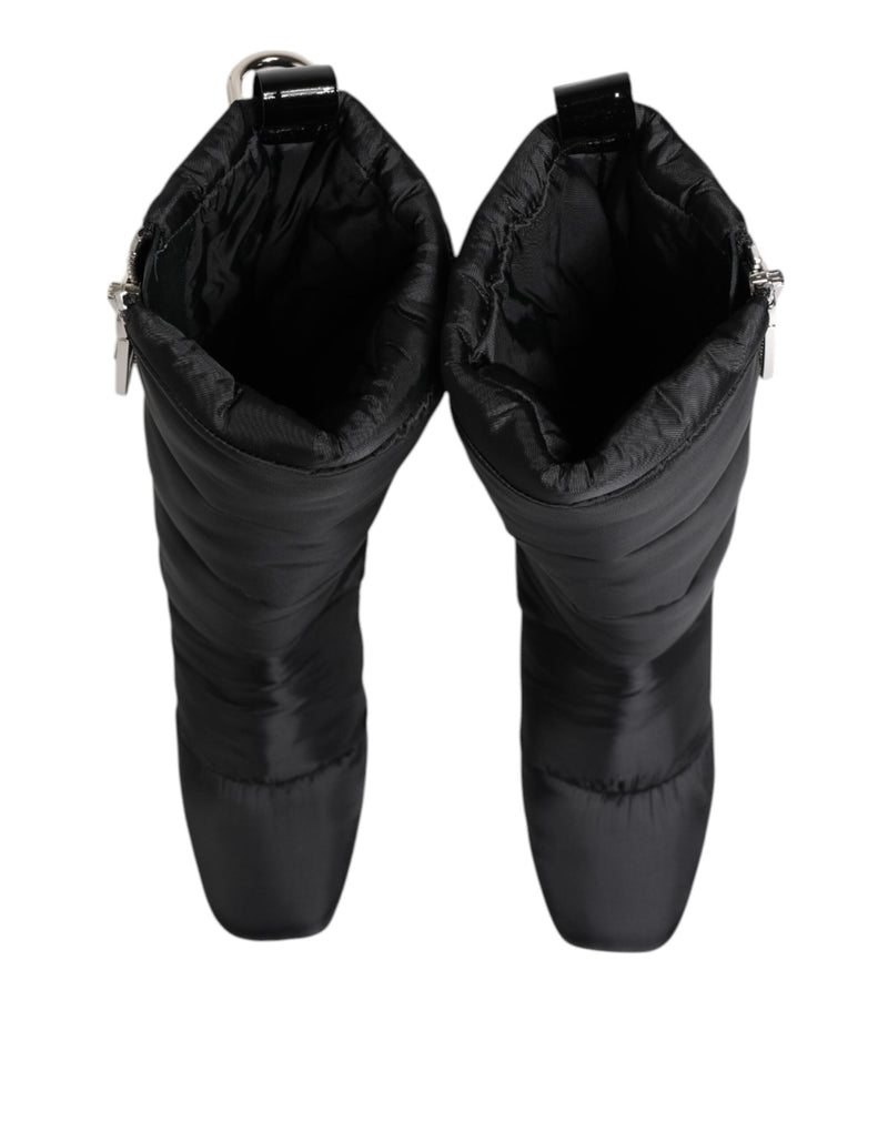 Black Padded Mid Calf Logo Heel Boots Shoes Dolce & Gabbana
