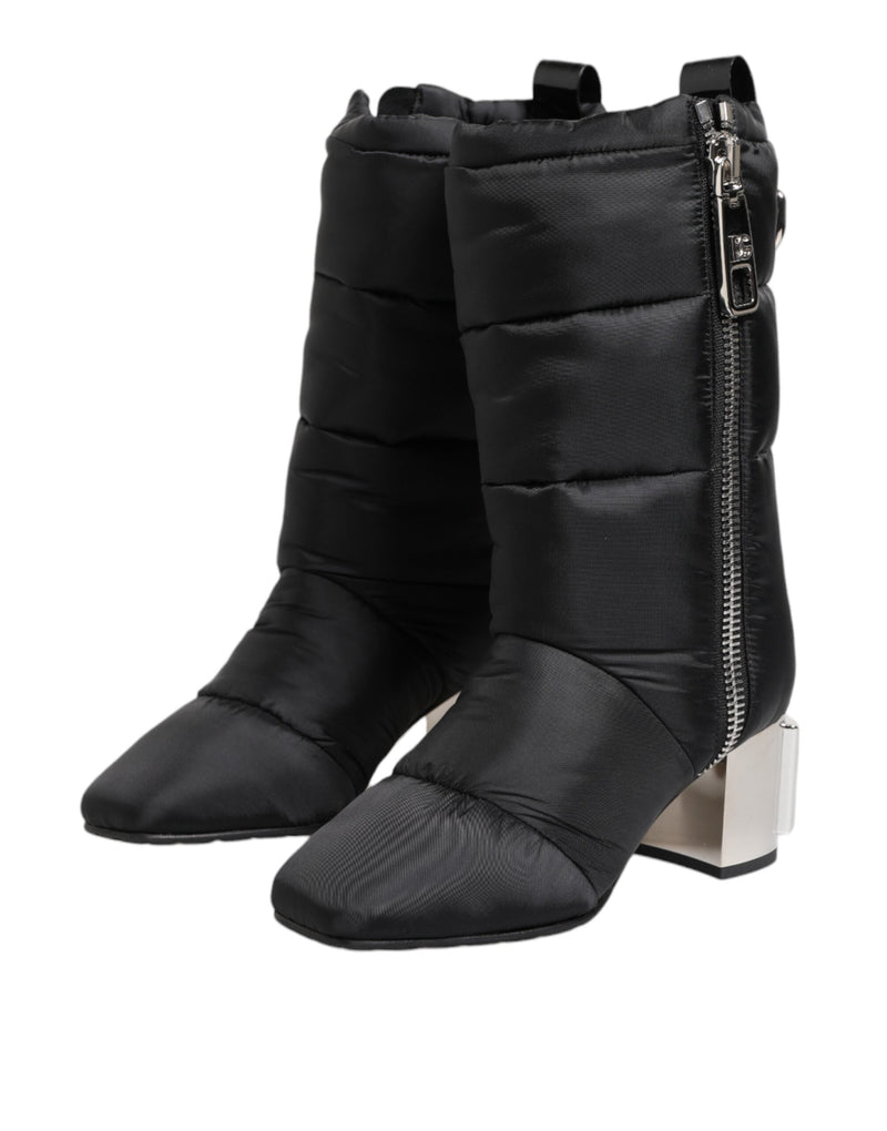 Black Padded Mid Calf Logo Heel Boots Shoes Dolce & Gabbana