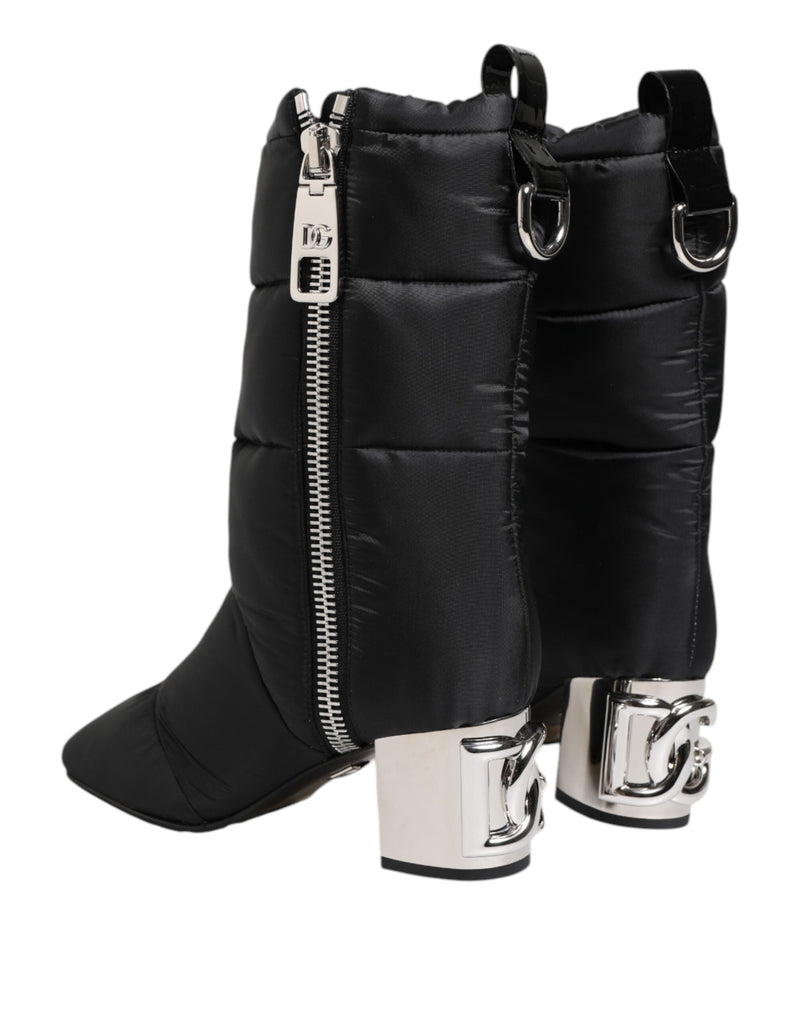 Black Padded Mid Calf Logo Heel Boots Shoes Dolce & Gabbana