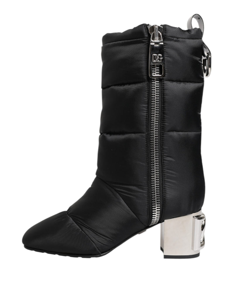 Black Padded Mid Calf Logo Heel Boots Shoes Dolce & Gabbana