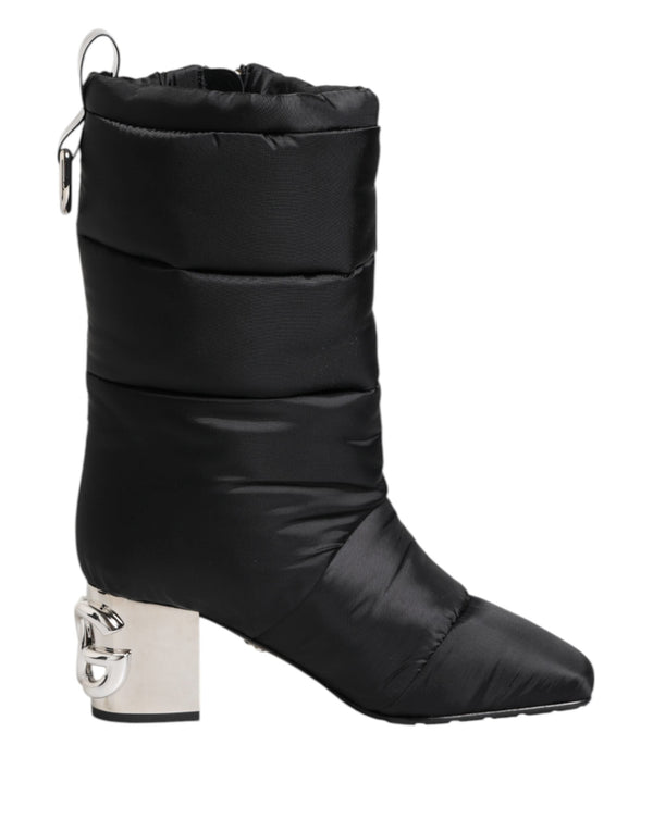 Black Padded Mid Calf Logo Heel Boots Shoes Dolce & Gabbana