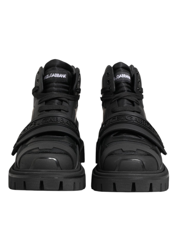 Black Leather Trekking Sneakers Boots Shoes Dolce & Gabbana