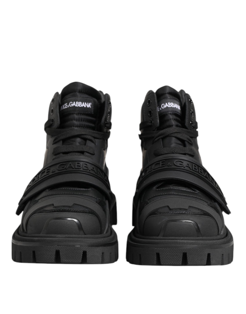 Black Leather Trekking Sneakers Boots Shoes Dolce & Gabbana