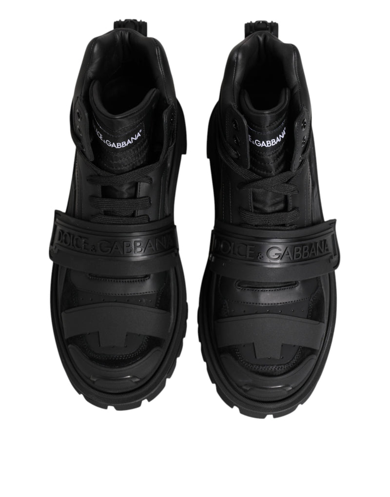 Black Leather Trekking Sneakers Boots Shoes Dolce & Gabbana