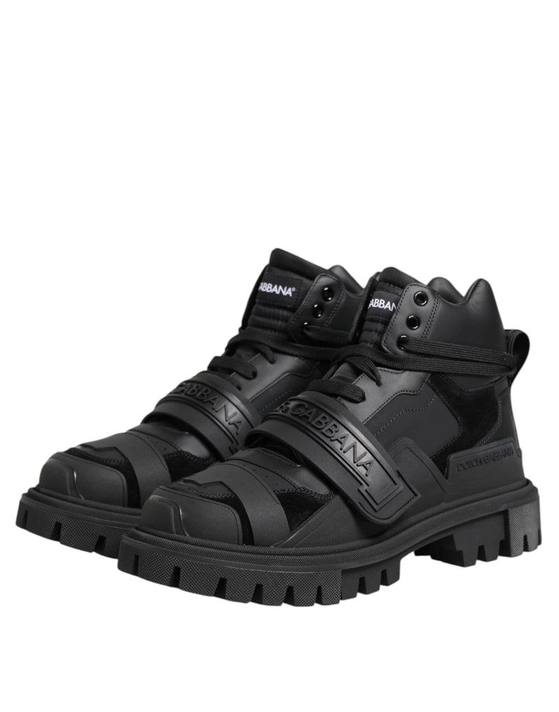 Black Leather Trekking Sneakers Boots Shoes Dolce & Gabbana