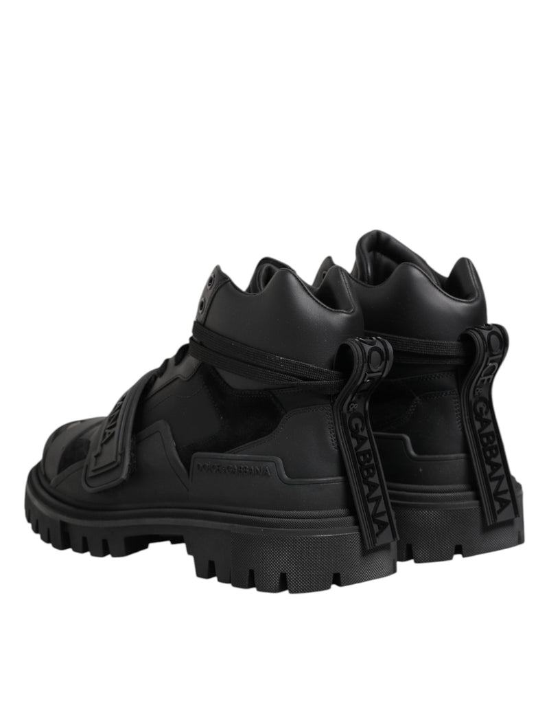 Black Leather Trekking Sneakers Boots Shoes Dolce & Gabbana