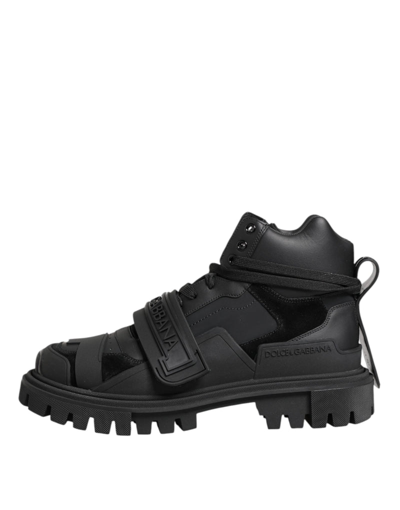 Black Leather Trekking Sneakers Boots Shoes Dolce & Gabbana