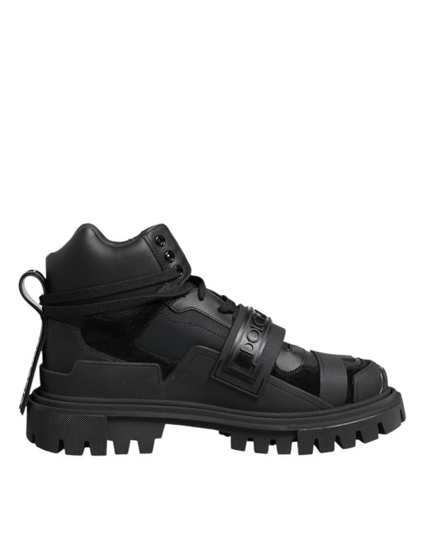 Black Leather Trekking Sneakers Boots Shoes Dolce & Gabbana