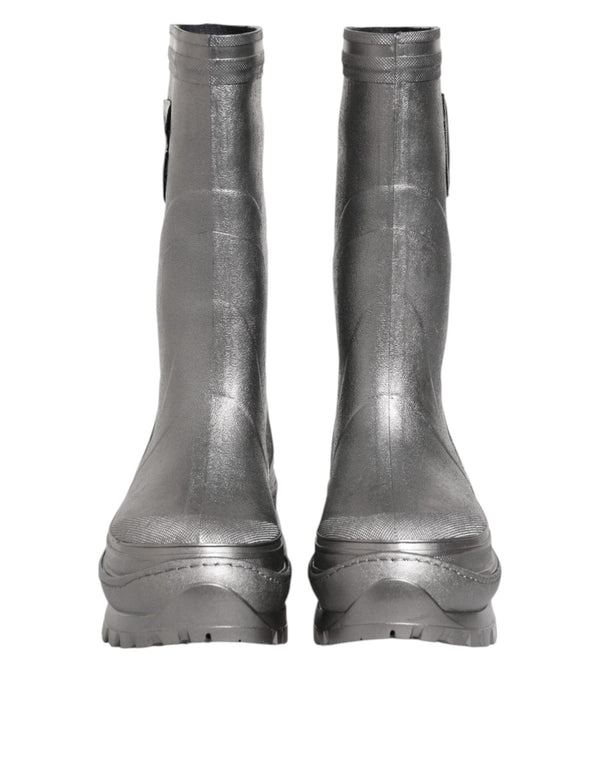 Metallic Silver Pull On Rain Boots Shoes Dolce & Gabbana