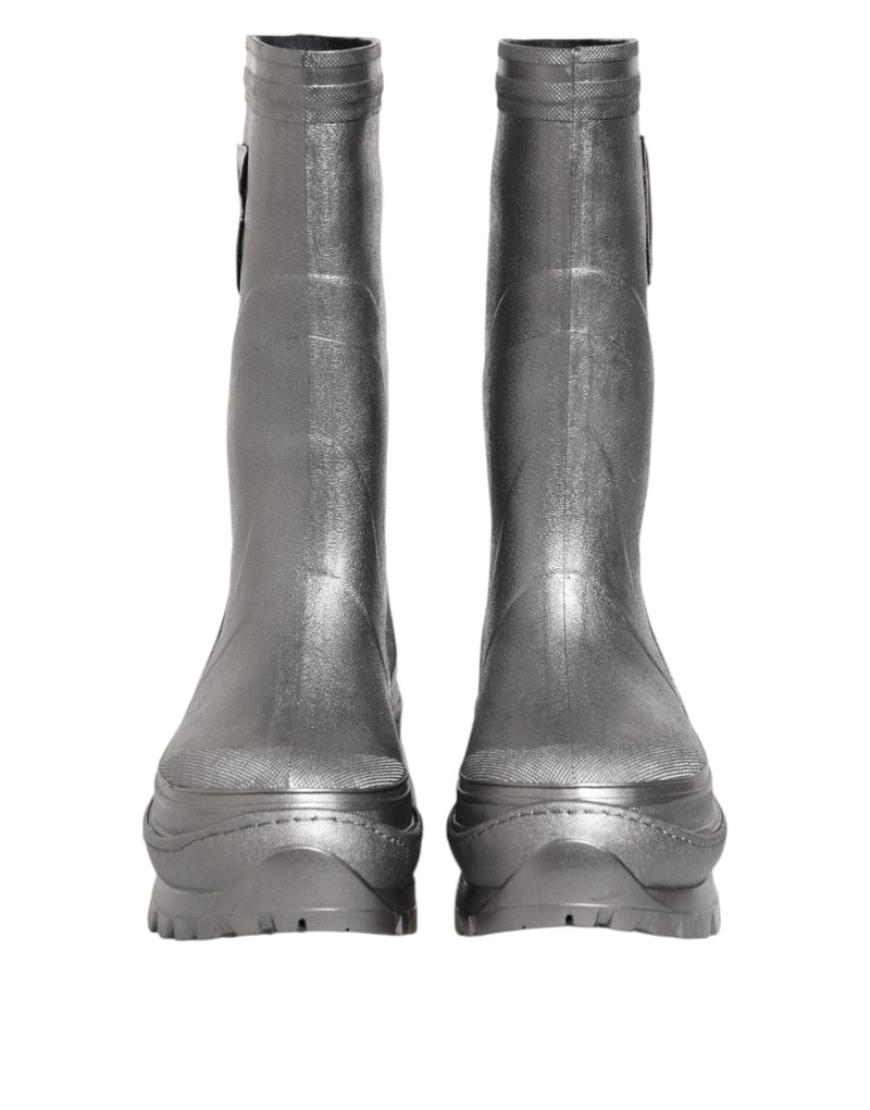 Metallic Silver Pull On Rain Boots Shoes Dolce & Gabbana