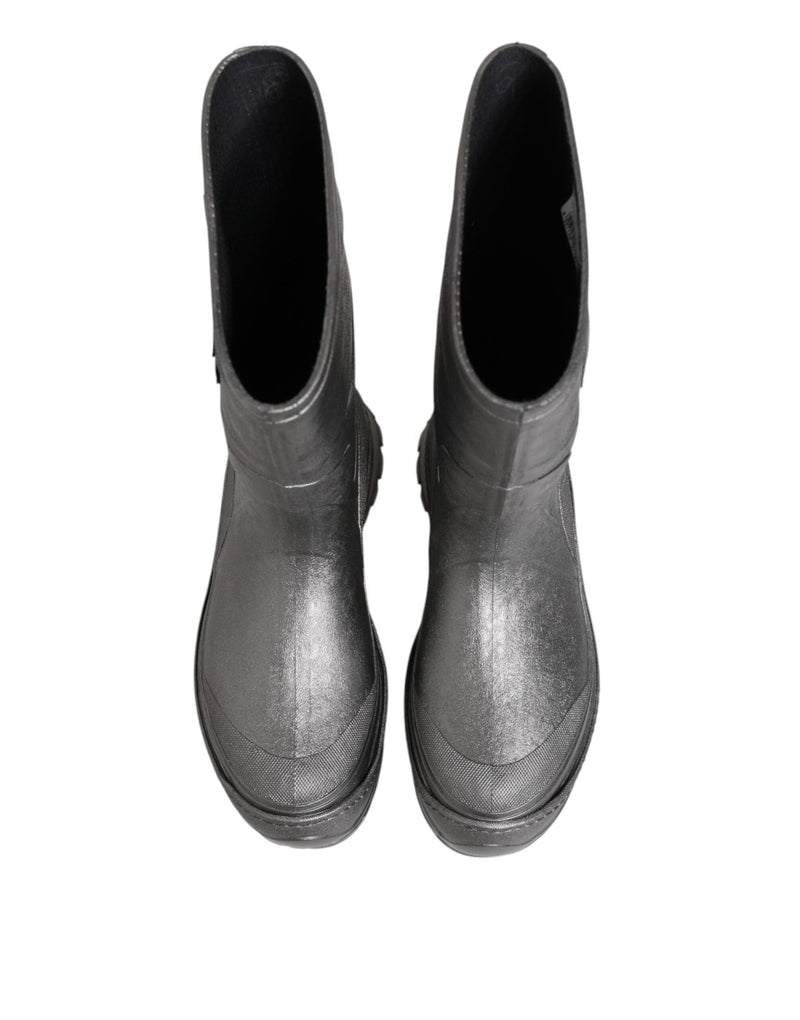 Metallic Silver Pull On Rain Boots Shoes Dolce & Gabbana