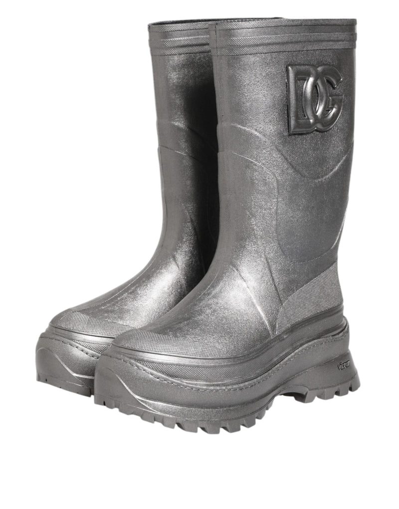 Metallic Silver Pull On Rain Boots Shoes Dolce & Gabbana