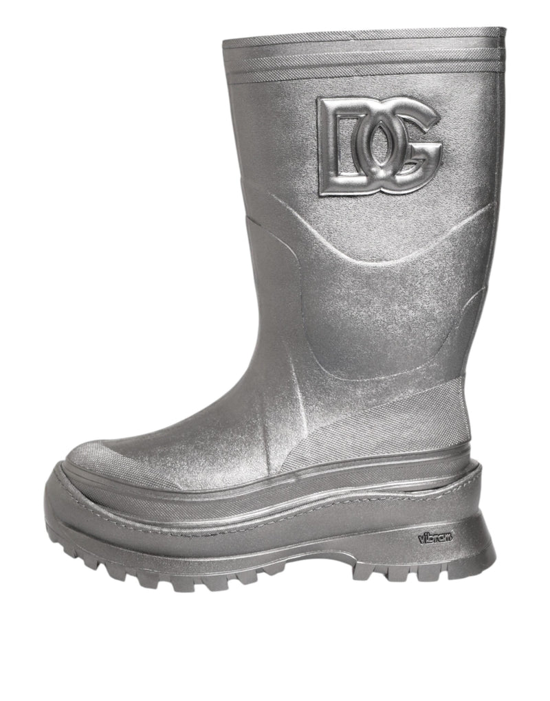 Metallic Silver Pull On Rain Boots Shoes Dolce & Gabbana