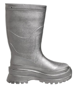 Metallic Silver Pull On Rain Boots Shoes Dolce & Gabbana