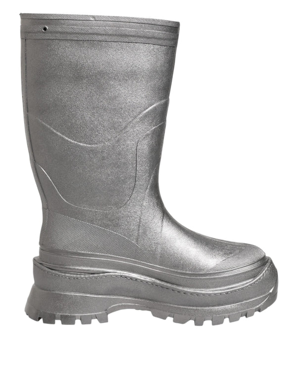 Metallic Silver Pull On Rain Boots Shoes Dolce & Gabbana