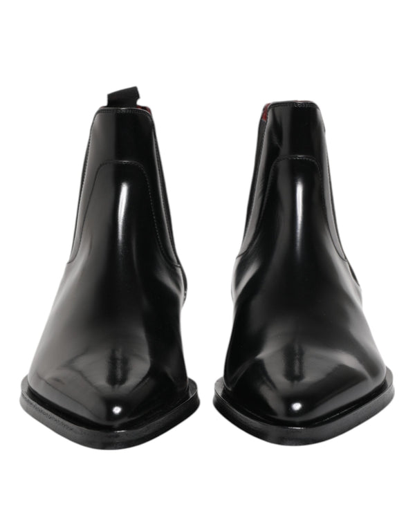 Black Leather MILLENIALS Mid Calf Boots Shoes Dolce & Gabbana