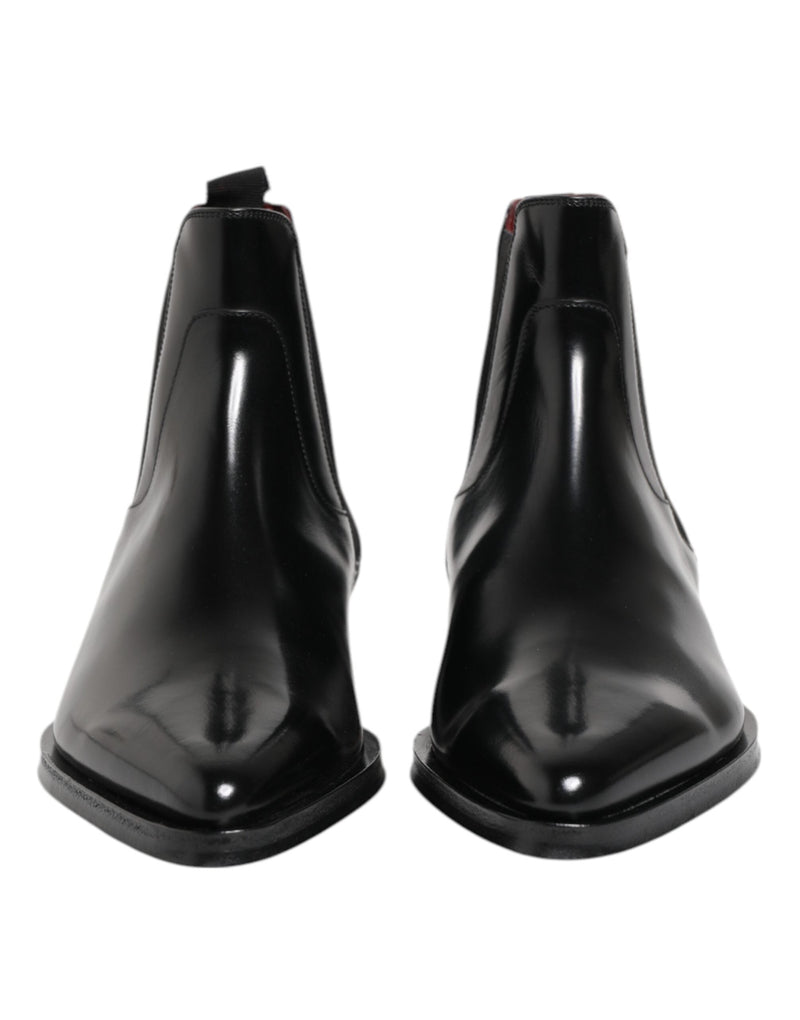 Black Leather MILLENIALS Mid Calf Boots Shoes Dolce & Gabbana