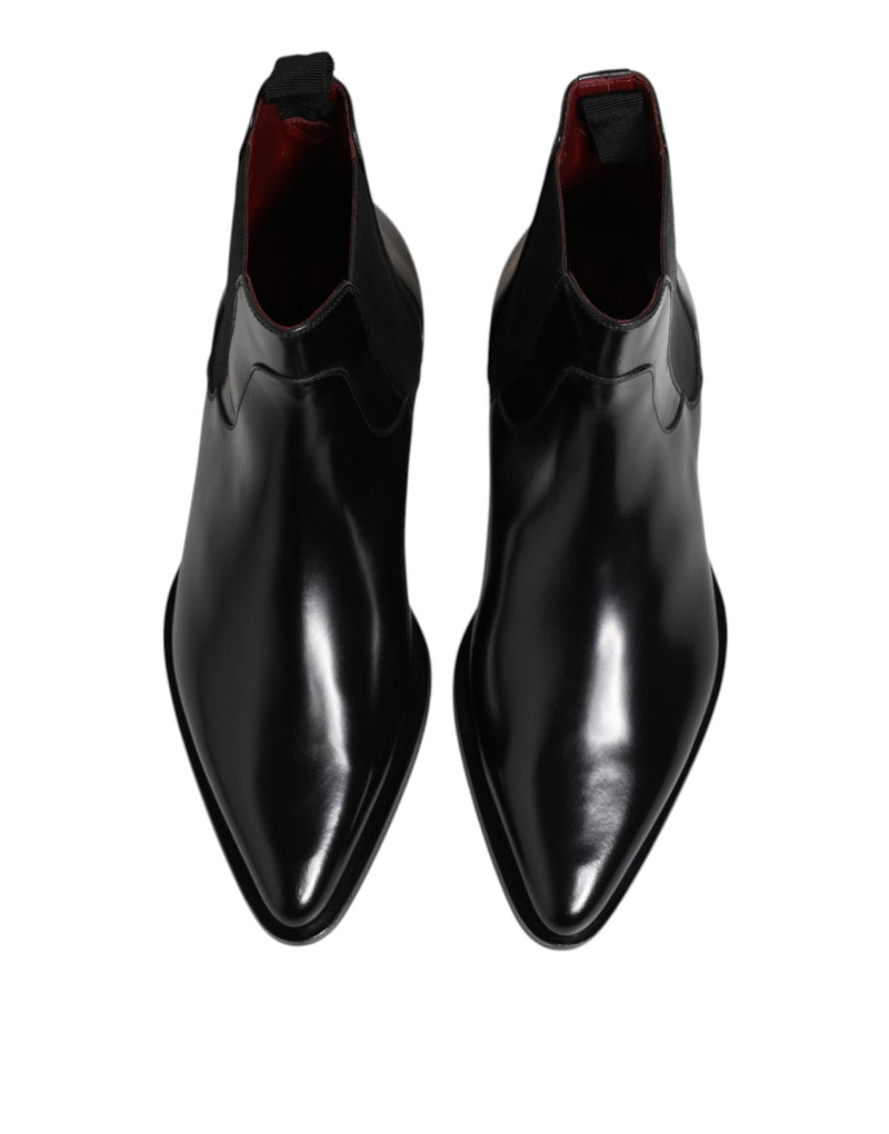 Black Leather MILLENIALS Mid Calf Boots Shoes Dolce & Gabbana