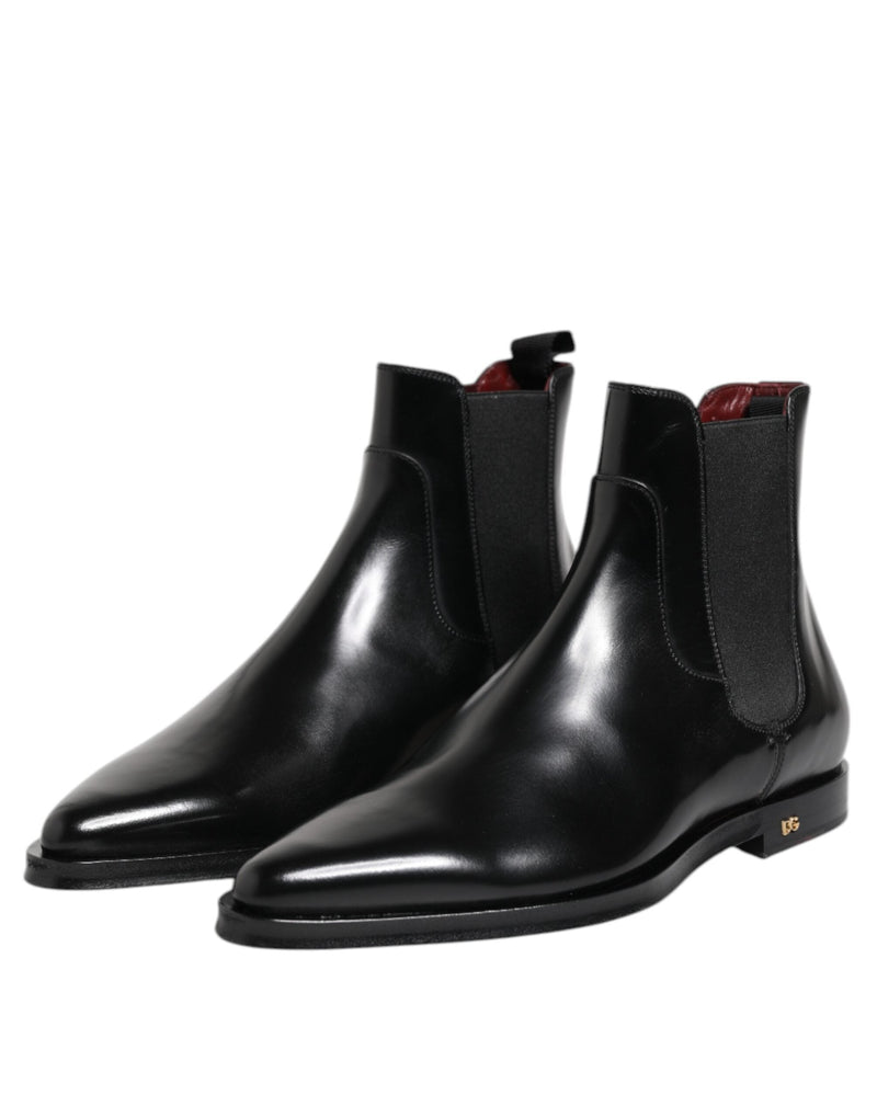 Black Leather MILLENIALS Mid Calf Boots Shoes Dolce & Gabbana