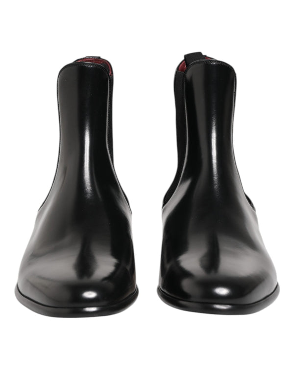 Black Leather Slip On Mid Calf Boots Shoes Dolce & Gabbana