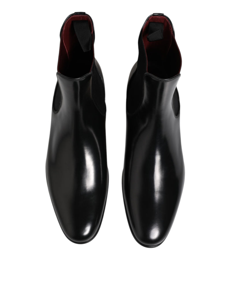 Black Leather Slip On Mid Calf Boots Shoes Dolce & Gabbana