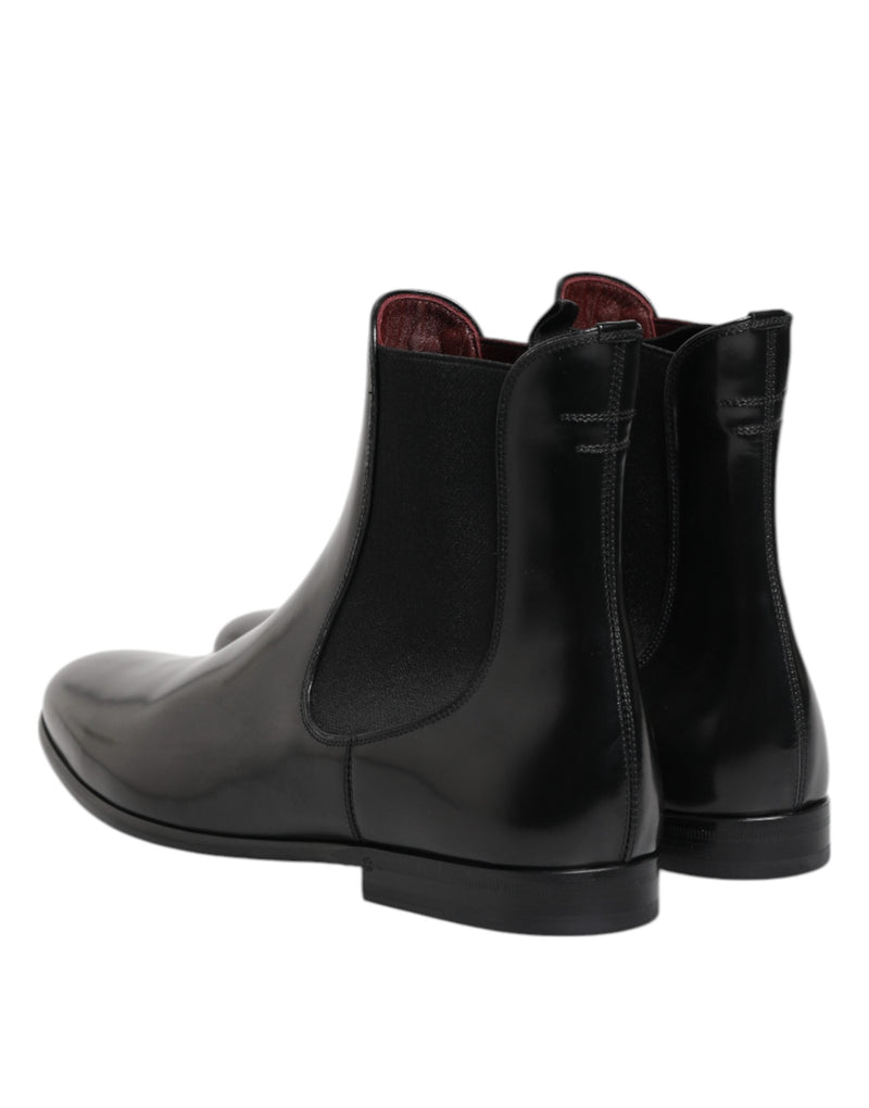 Black Leather Slip On Mid Calf Boots Shoes Dolce & Gabbana