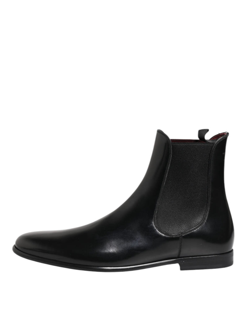 Black Leather Slip On Mid Calf Boots Shoes Dolce & Gabbana