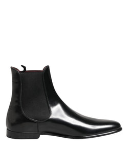 Black Leather Slip On Mid Calf Boots Shoes Dolce & Gabbana