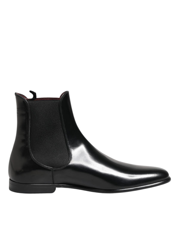 Black Leather Slip On Mid Calf Boots Shoes Dolce & Gabbana