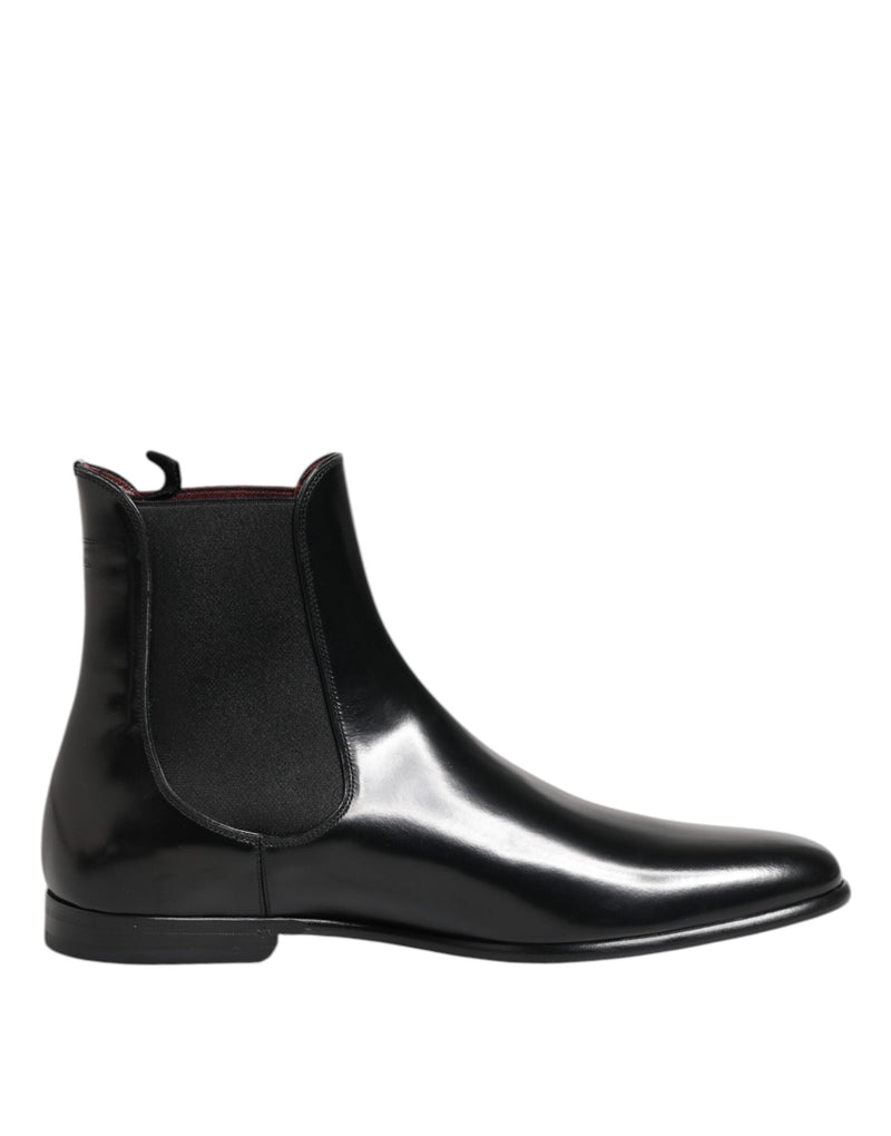 Black Leather Slip On Mid Calf Boots Shoes Dolce & Gabbana