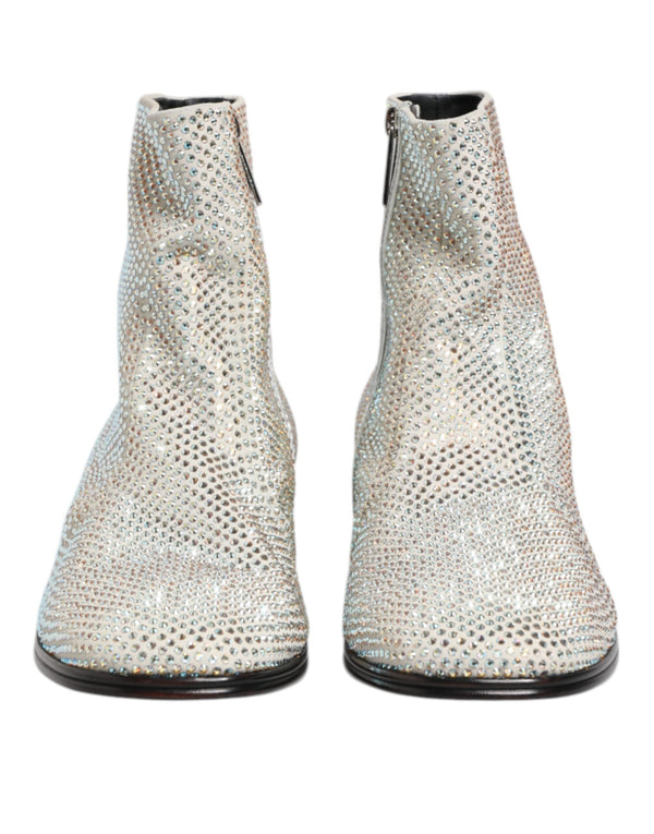 White Strass DG Logo Heels Ankle Boots Shoes Dolce & Gabbana