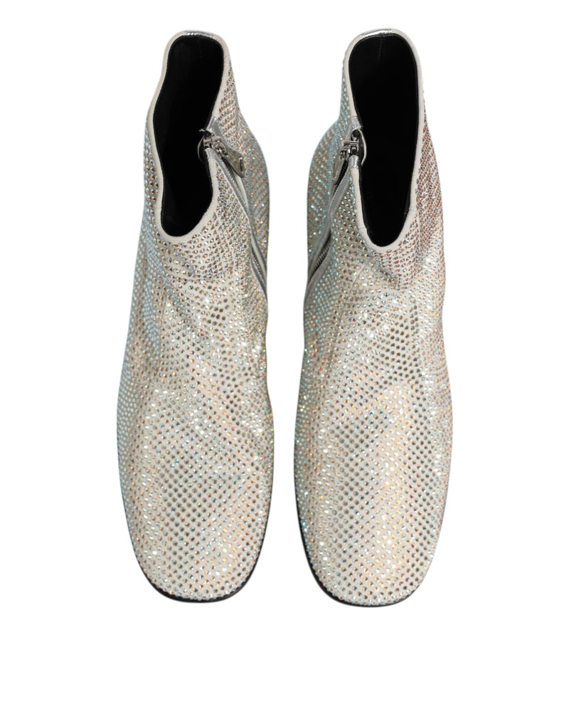 White Strass DG Logo Heels Ankle Boots Shoes Dolce & Gabbana